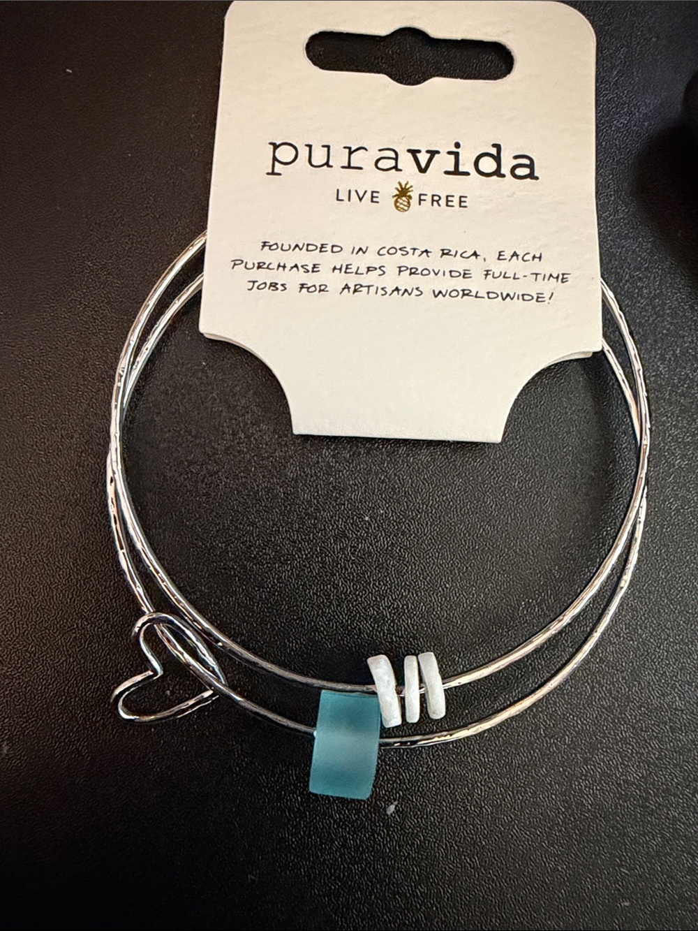 Pura Vida Silver Wire Bracelet with Light Blue Bead and White Accent